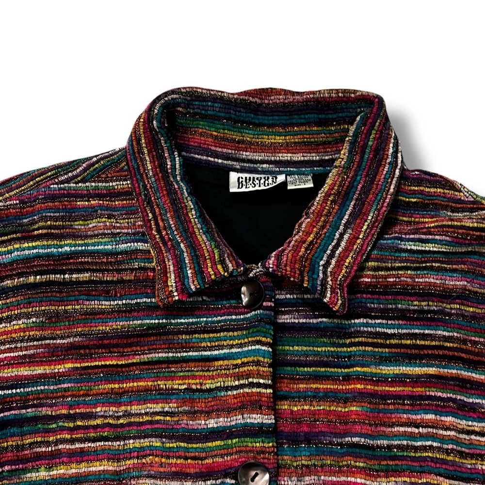 Chicos Jacket Rainbow Textured Stripes Large Button Up Boho Artsy vintage 90s